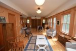 Pool House Dining/ living room- Big barn doors open to driveway